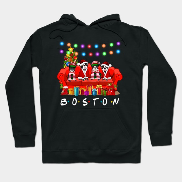 Friends Boston Terrier Merry Christmas Sweatershirt Hoodie by kimmygoderteart